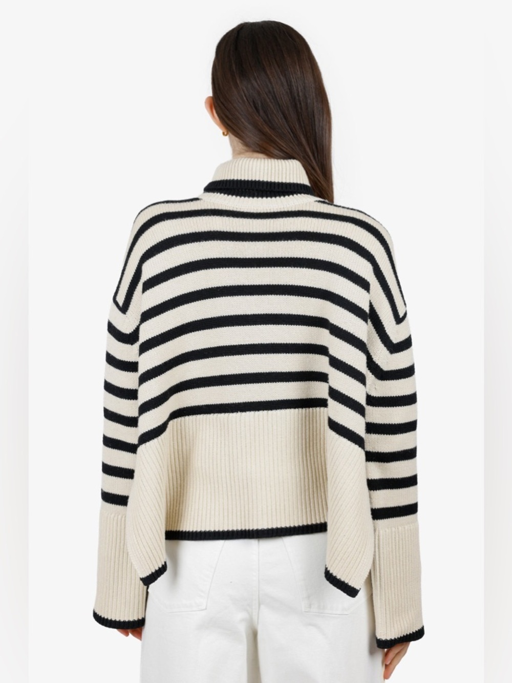 TOTEME BLACK AND WHITE WOOL- COTTON SIGNATURE STRIPE TURTLENECK SWEATER SIZE M - Picture 12 of 12